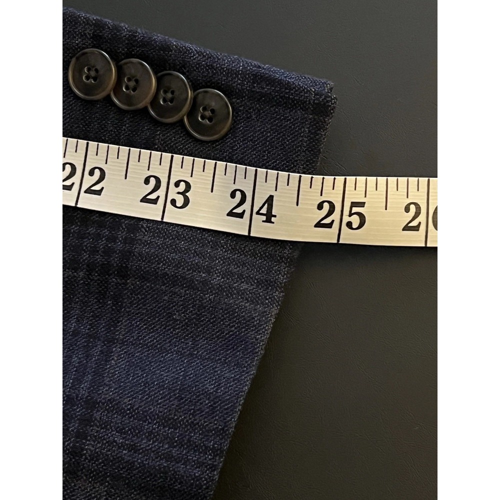 Jos. A. Bank Mens 44R Tailored Fit‎ 100% Wool Plaid Sport Coat Blazer Navy Plaid - Picture 12 of 16